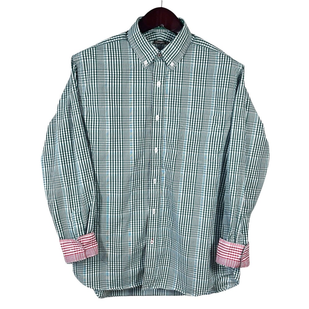 J McLaughlin Collis Shirt Mens M Green Glen Plaid Classic Button Down Ivy Preppy